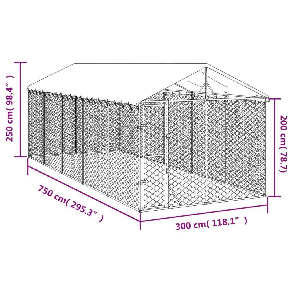 vidaXL Perrera de exterior con techo acero galvanizado plata 3x9x2,5 m, , large Imagen numero 16